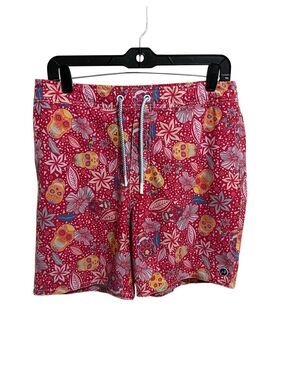 johnnie-O Swim Trunks Mens Medium Malibu Red Eden Sugar Skull Floral Lined